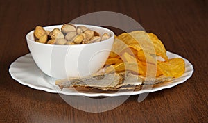 Dish with snack to beer