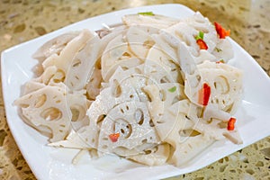 A dish of stir-fried lotus root