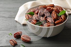 Dish with tasty pecan nuts