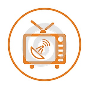 Dish, television, TV icon. Orange color vector isolated on a white background