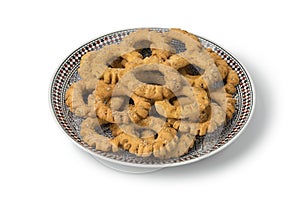 Dish with traditional festive Moroccan Kaak cookies
