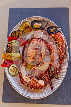 Dish with a variety of seafood