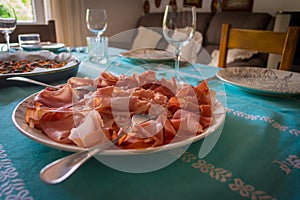 Dish of various types of ham