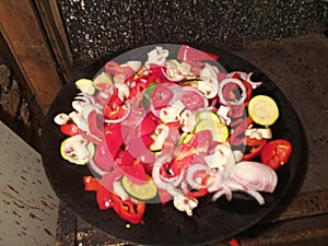 A dish of various vegetables prepared on a plate
