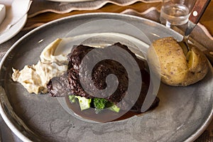 Dish with whale steak in Norway