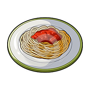 The dish in which wheat spaghetti with red sauce.Main dish vegetarian.Vegetarian Dishes single icon in cartoon style