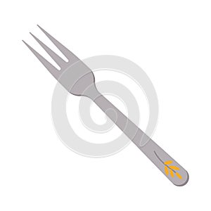 Dishes. Dessert fork with three prongs and a floral ornament on the handle