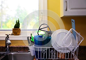 Dishes drying on a kitchen counter