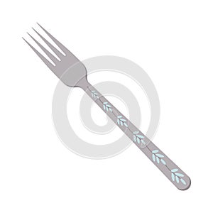 Dishes. Table fork with four prongs and a floral ornament on the handle