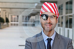 Dishonest worker dressed like a pirate
