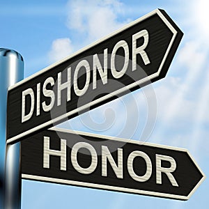 Dishonor Honor Signpost Shows Disgraced