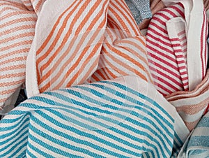 Dishtowel With Blue Orange And Red Stripes