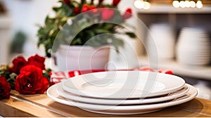 Dishware and crockery set for winter holiday family dinner, Christmas homeware decor for holidays in the English country