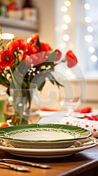 Dishware and crockery set for winter holiday family dinner, Christmas homeware decor for holidays in the English country