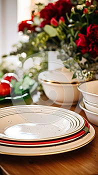 Dishware and crockery set for winter holiday family dinner, Christmas homeware decor for holidays in the English country