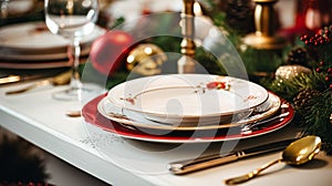 Dishware and crockery set for winter holiday family dinner, Christmas homeware decor for holidays in the English country