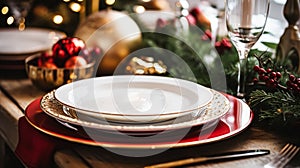 Dishware and crockery set for winter holiday family dinner, Christmas homeware decor for holidays in the English country