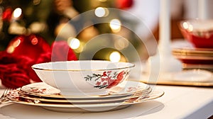 Dishware and crockery set for winter holiday family dinner, Christmas homeware decor for holidays in the English country