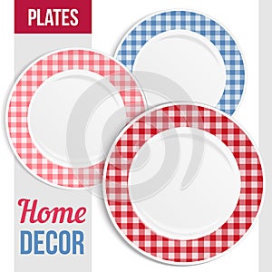 Dishware set, three decorative plates design. photo