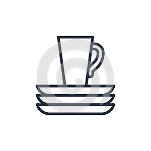 dishware vector icon isolated on white background. Outline, thin line dishware icon for website design and mobile, app development