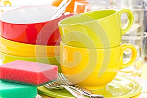 Dishware. Wash and cleaning.