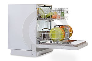 Dishwasher Against White Background photo