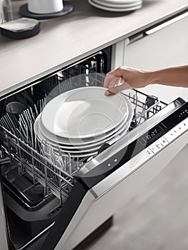 Dishwasher Close-Up, Modern Kitchen Appliance. Generative AI