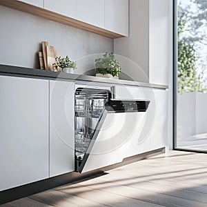 Dishwasher Close-Up, Modern Kitchen Appliance. Generative AI