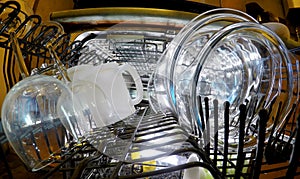 Dishwasher. The glasswares in a basket