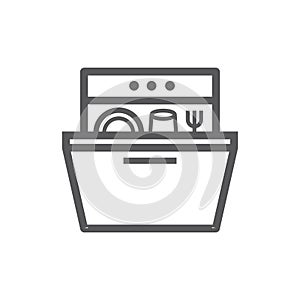 Dishwasher line icon. Household appliances symbol. Vector sign for web graphic.