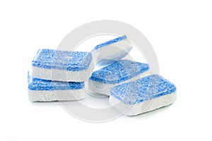 Dishwasher tablets on a white background