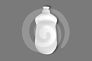 Dishwashing bottle isolated on background. Detergent in white plastic bottle.