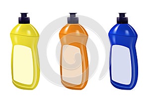 Dishwashing liquid set bottle template design. Dish wash brand bottle advertisement. Vector