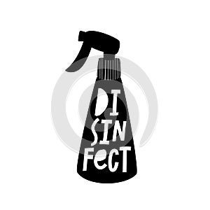 Disinfect spray lettering vector illustration