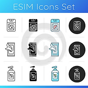 Disinfectant sanitizers icons set