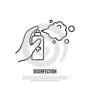 Disinfectant spray line icon. photo