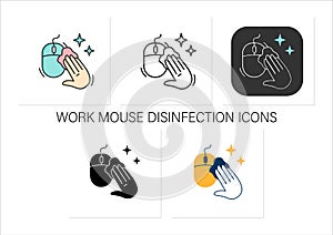 Disinfecting computer mouse icons set
