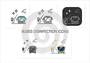Disinfection for buses icons set
