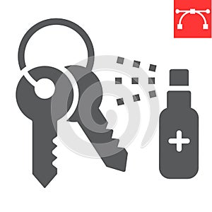 Disinfection keys glyph icon, hygiene and disinfection, cleaning keys sign vector graphics, editable stroke solid icon