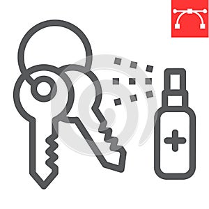Disinfection keys line icon, hygiene and disinfection, cleaning keys sign vector graphics, editable stroke linear icon