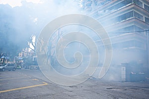 Disinfection of the room. A lot of smoke etching insects