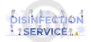 Disinfection service. Concept set of cleaning company staff different poses, for web page, banner, presentation, social