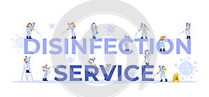 Disinfection service. Concept set of cleaning company staff different poses, for web page, banner, presentation, social photo