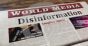 Disinformation, manipulation and propaganda newspaper on table