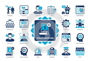 Disinformation solid icon set