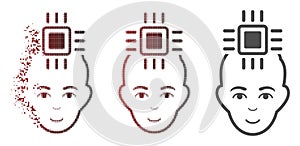 Disintegrating Dot Halftone Neuro Interface Icon with Face
