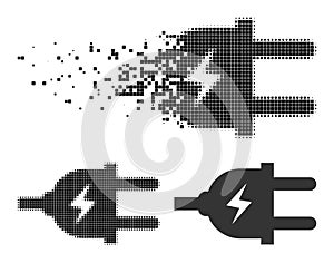 Disintegrating Dotted Electric Plug Glyph with Halftone Version