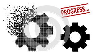 Disintegrating Pixel Gear Icon and Distress Progress... Stamp