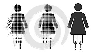 Disintegrating Pixel Halftone Woman Crutches Icon