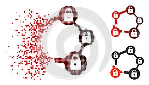 Disintegrating Pixelated Halftone Broken Blockchain Network Icon